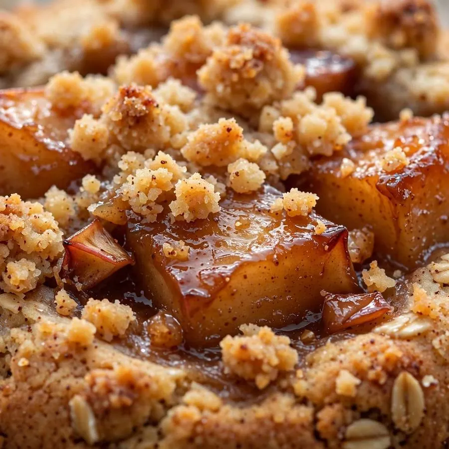 Caramelized apple chunks and streusel detail on Apple Pie Crumbl Cookie Caramelized apple chunks and streusel detail on Apple Pie Crumbl Cookie