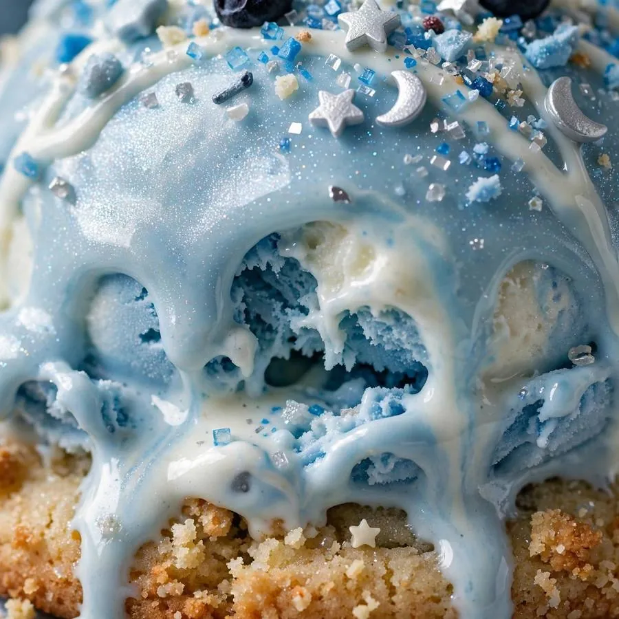 Shimmering blue vanilla glaze and ice cream drizzle on the Moonbeam cookie