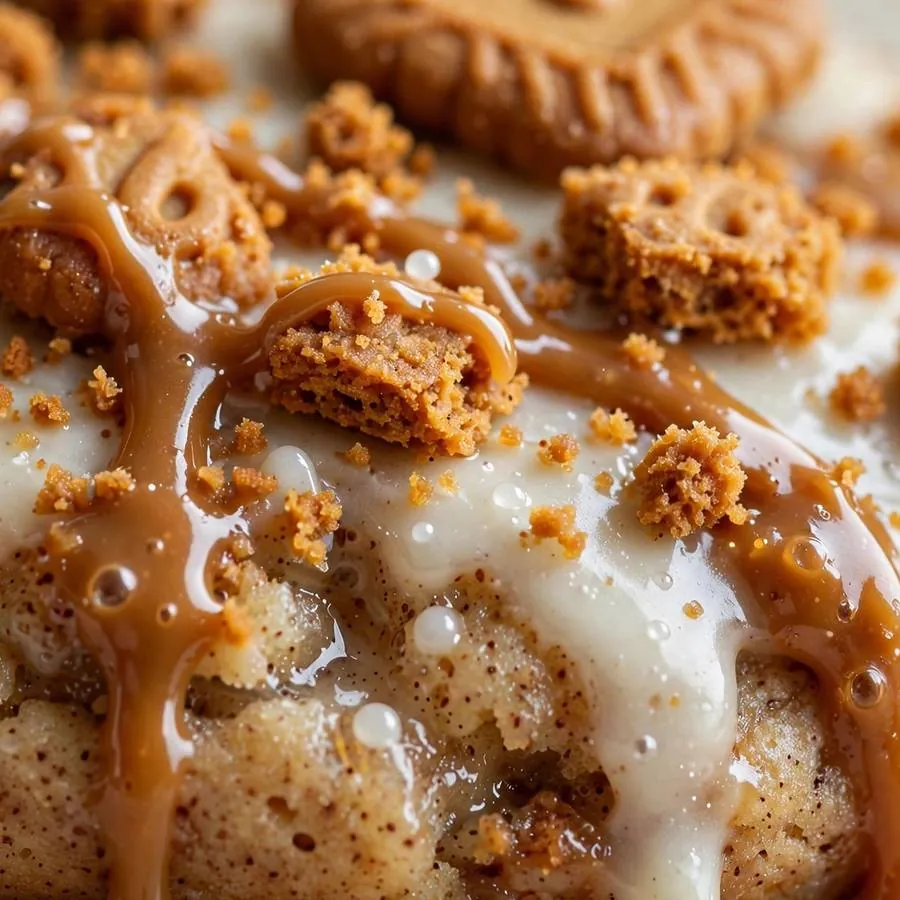 Biscoff cookie crumb and caramel drizzle over tres leches cake cookie Biscoff cookie crumb and caramel drizzle over tres leches cake cookie