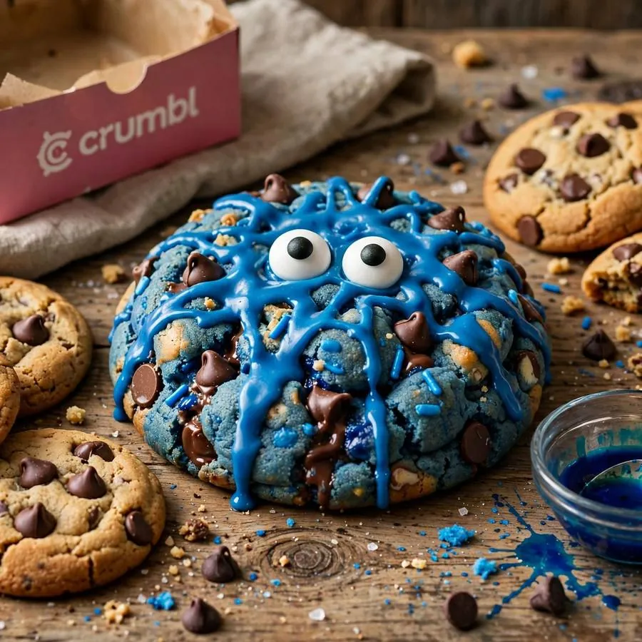Blue Monster cookie with Chips Ahoy cookies and chocolate chips on a wooden table Blue Monster cookie with Chips Ahoy cookies and chocolate chips on a wooden table