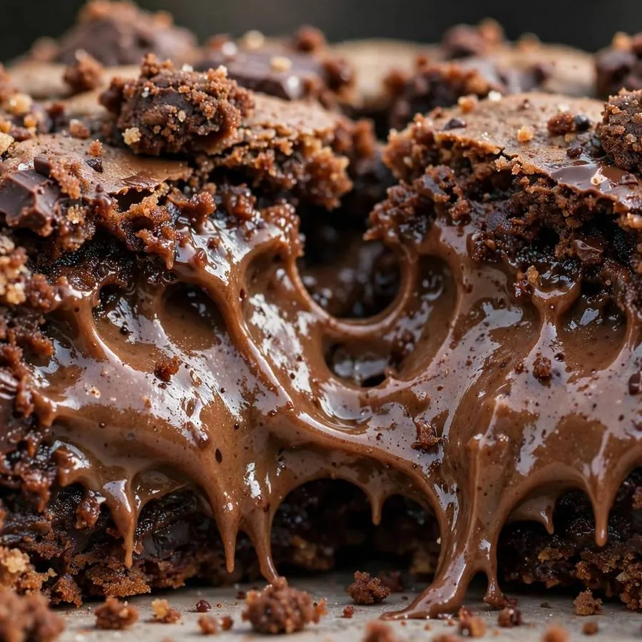Gooey brownie batter center in a fudgy chocolate cookie