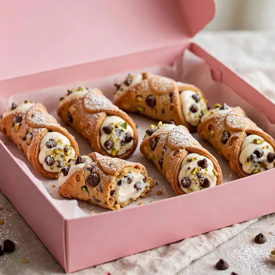 Cannoli cookie in a pink bakery box