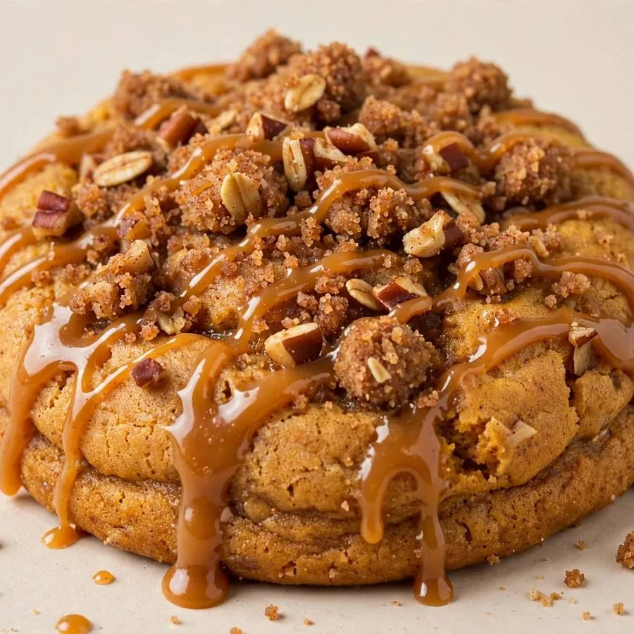 Caramel Pumpkin Cake Crumbl Cookie