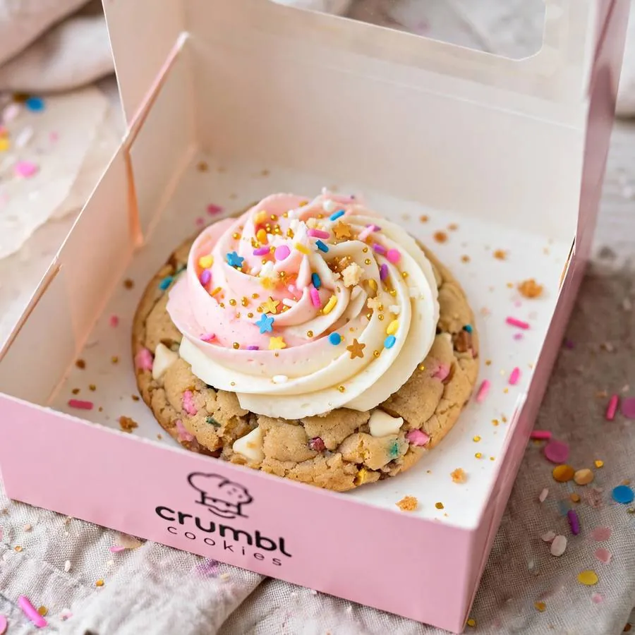 Celebration Cake cookie in a pink bakery box Celebration Cake cookie in a pink bakery box