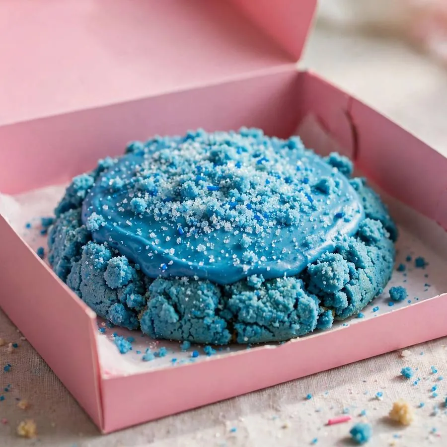 Cerulean Blue Sugar Crumbl Cookie served in a pink bakery box