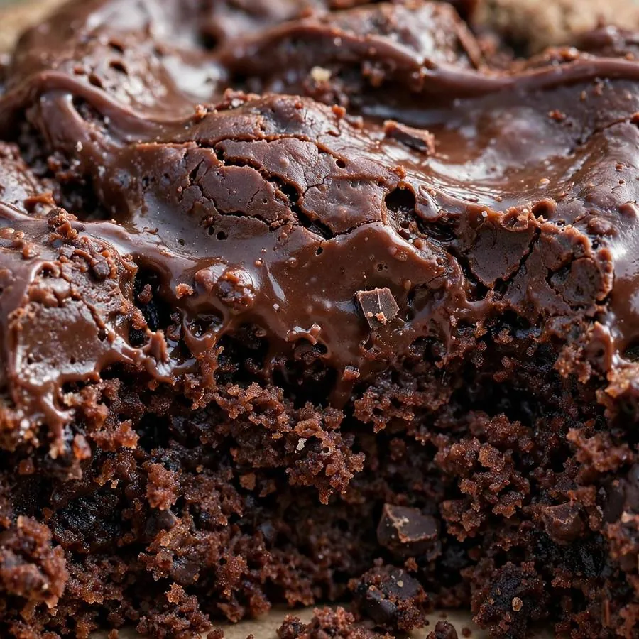 Chocolate fudge topping on Chocolate Cake Crumbl Cookie