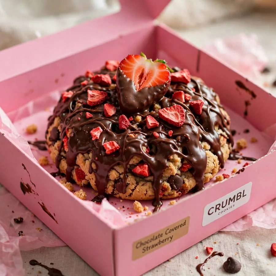 Chocolate Covered Strawberry cookie in a pink bakery box