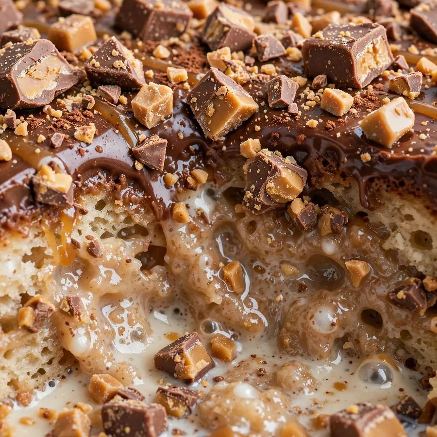 Crunchy Heath toffee bits on Chocolate Toffee Tres Leches Crumbl Cake ft Heath