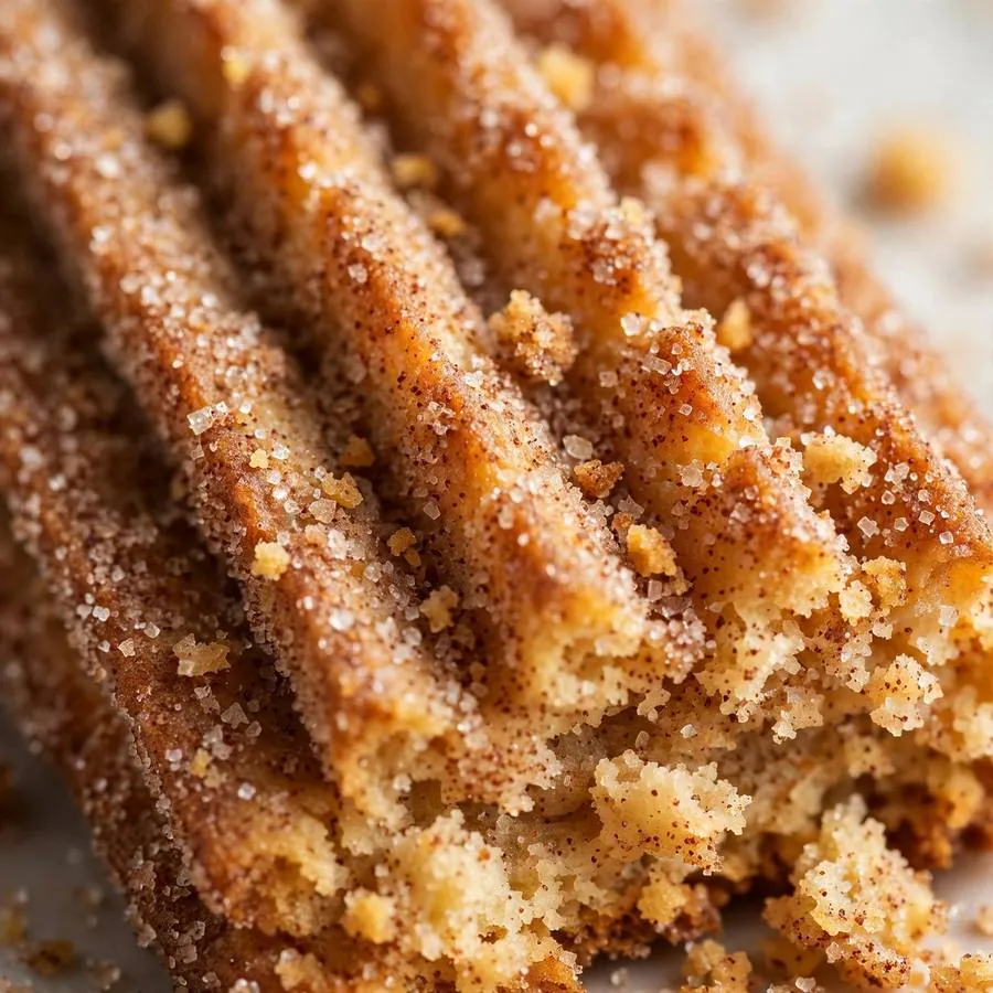 Cinnamon sugar coating on a ridged churro cookie