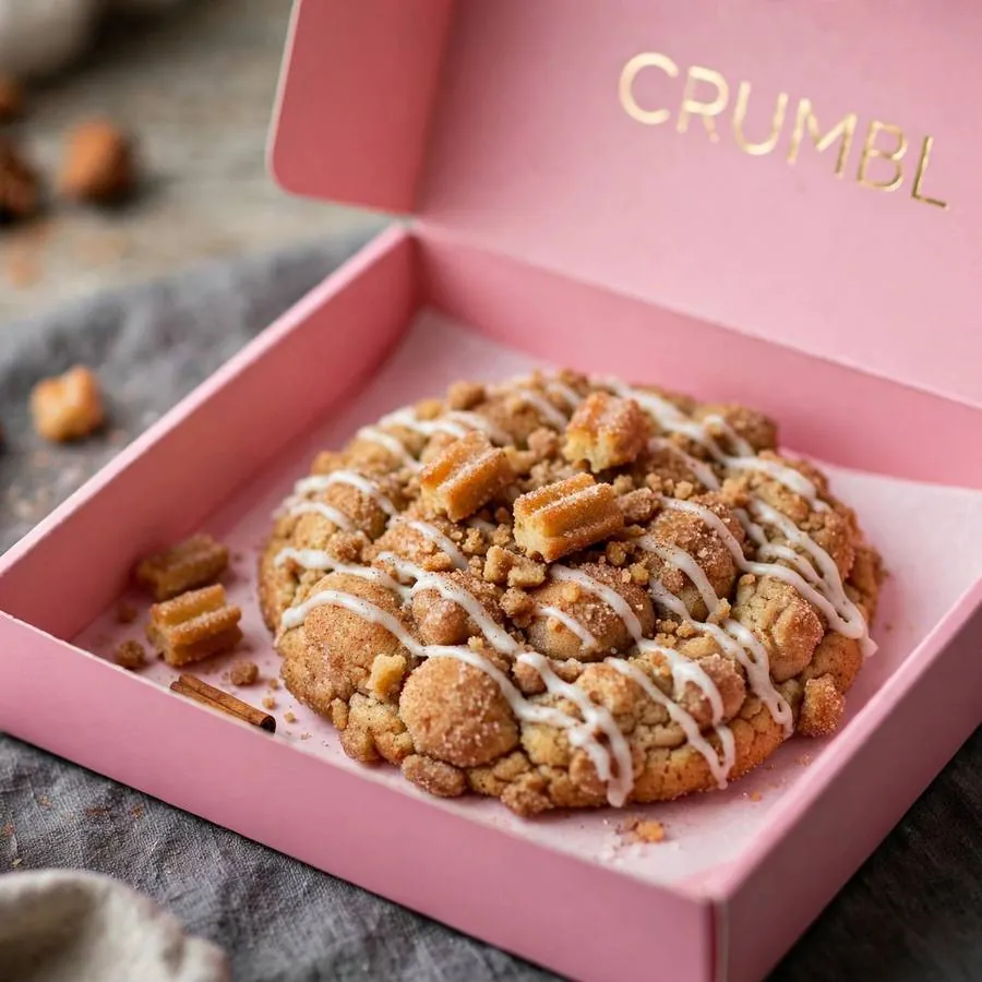Churro cookie in a pink bakery box