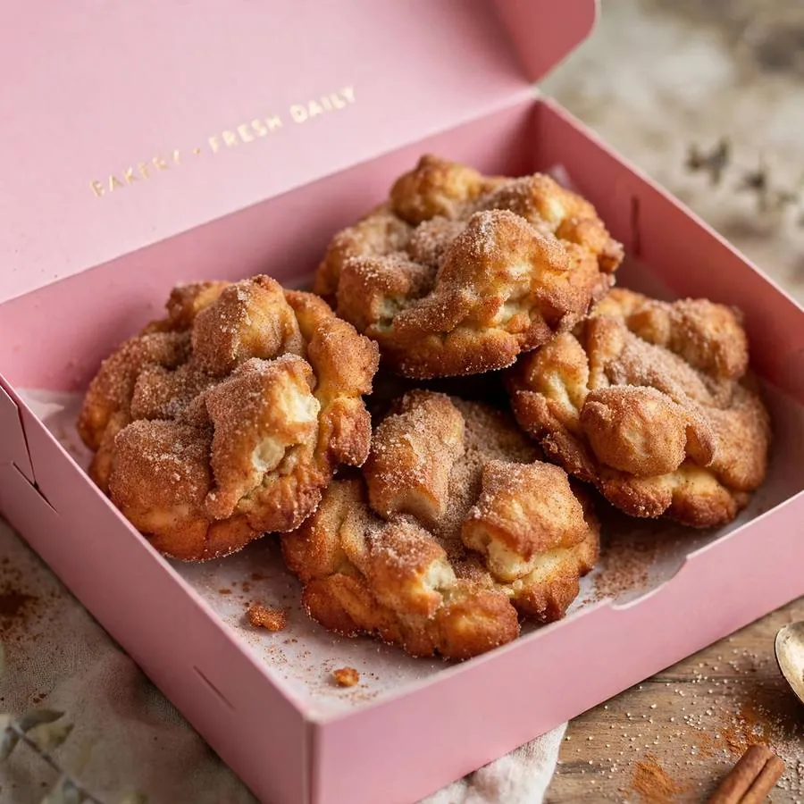 Cinnamon fry bread cookie presented in a pink Crumbl bakery box