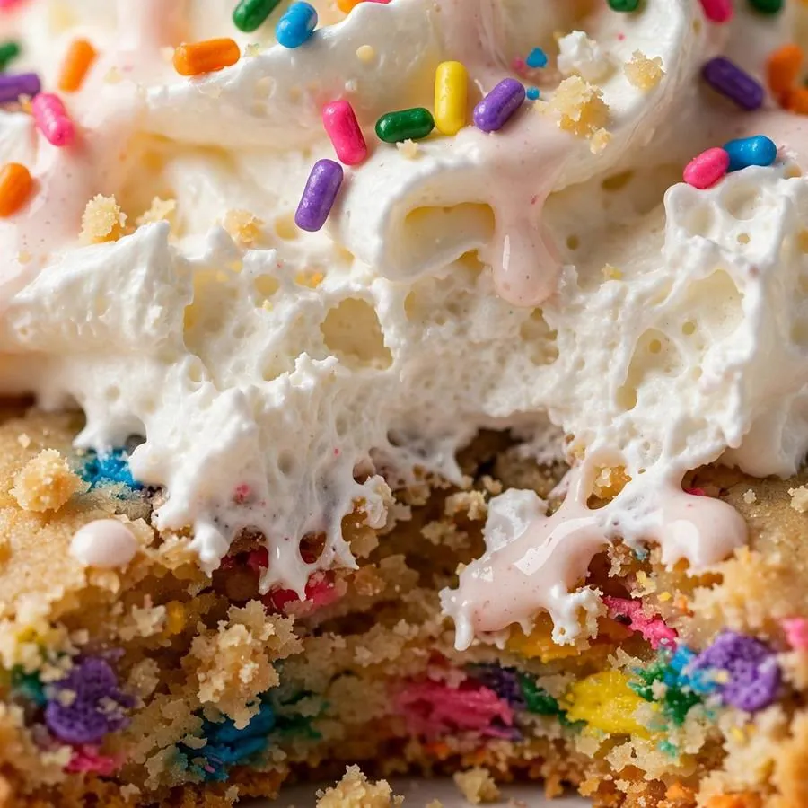 Rainbow sprinkles and fluffy whipped cream on the confetti milkshake cookie Rainbow sprinkles and fluffy whipped cream on the confetti milkshake cookie