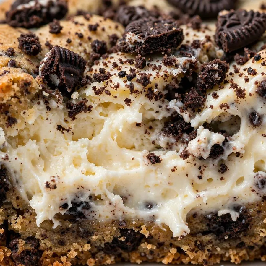 Chocolate cookie crumbs over creamy cheesecake texture