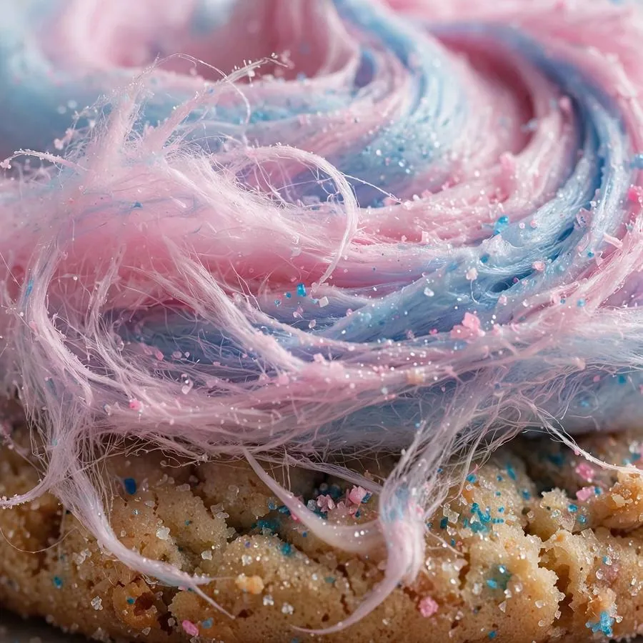 Wispy cotton candy frosting over the pink and blue swirled cookie