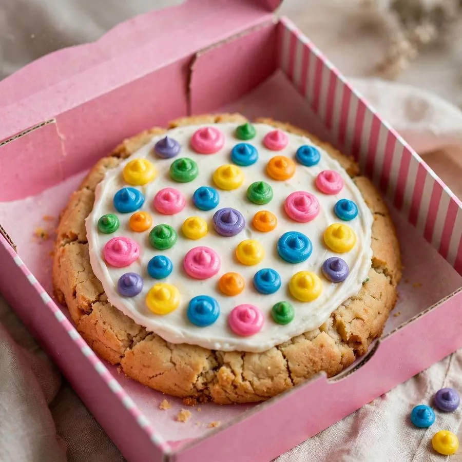 Dot Cake Crumbl served in a pink bakery box