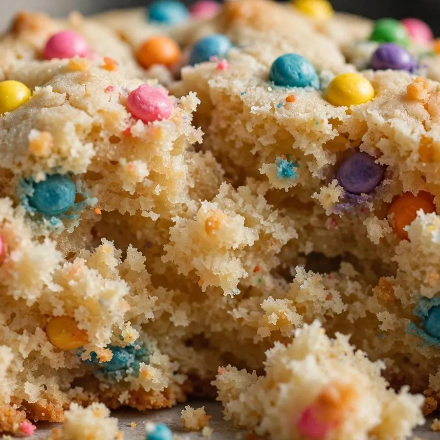 Colorful candy dots on a soft cake-textured cookie