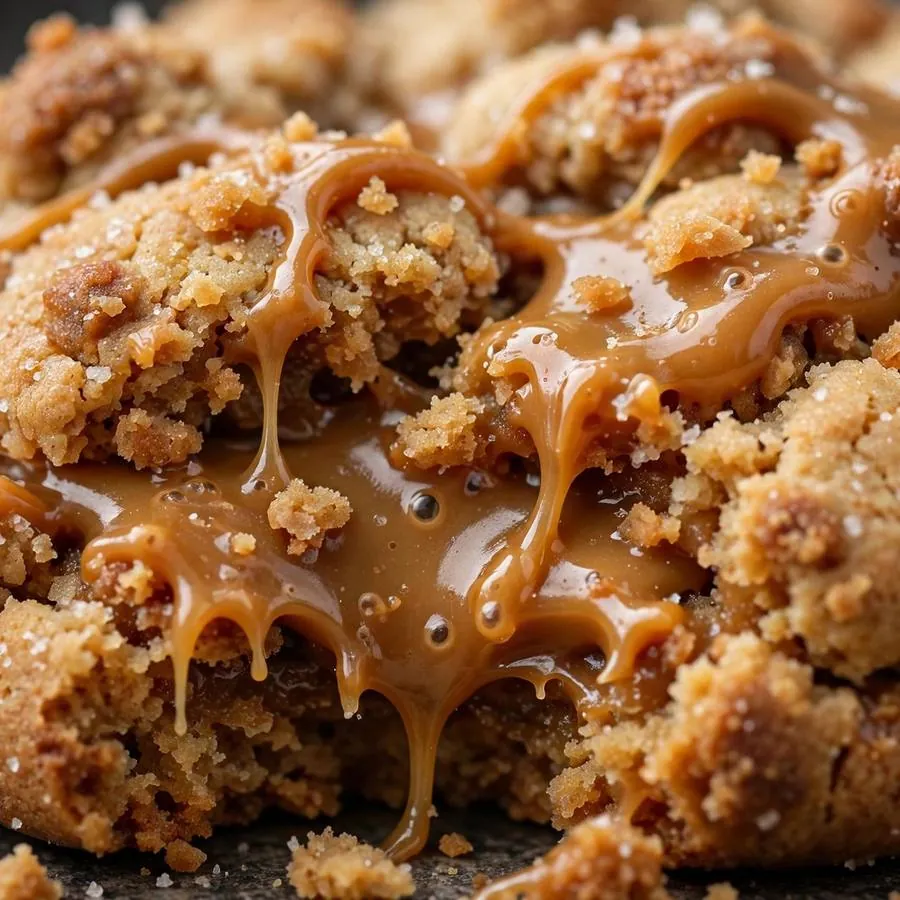 Gooey caramel drizzle over a soft dulce de leche cookie
