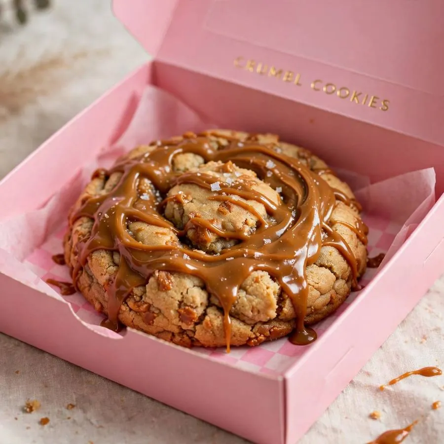 Dulce De Leche cookie in a pink bakery box