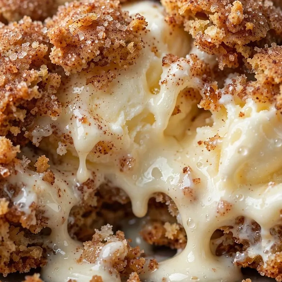 Crispy cinnamon coating with melting vanilla ice cream