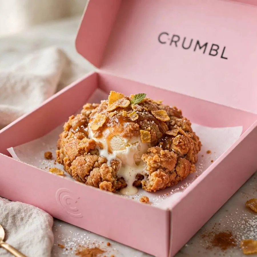 Fried Ice Cream cookie in a pink bakery box