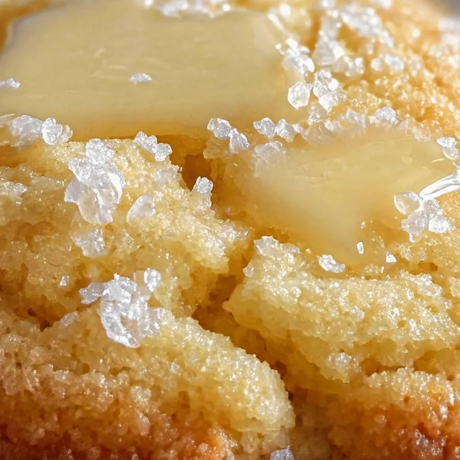 Extreme close-up of the Kentucky Butter Cake Crumbl Cookie showing buttery glaze soaking into soft cake texture detail