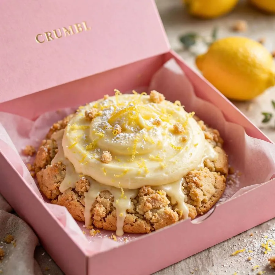 Lemon Chiffon cookie in a pink bakery box