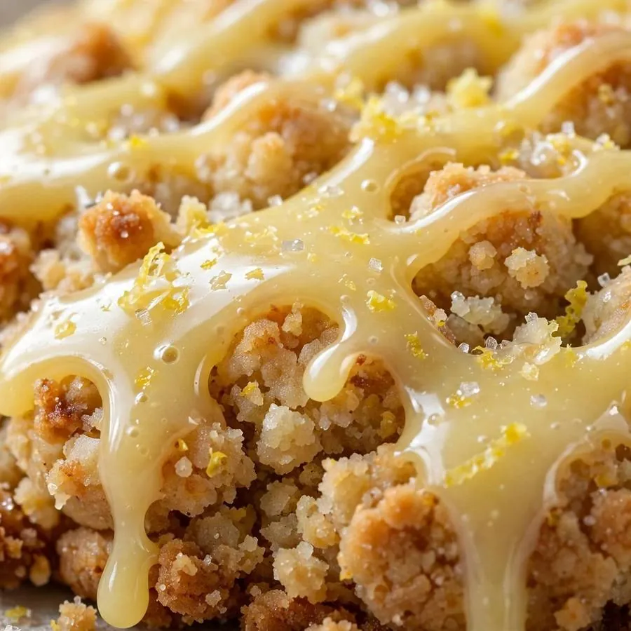 Glossy lemon glaze drizzle on Lemon Glaze Crumbl Cookie