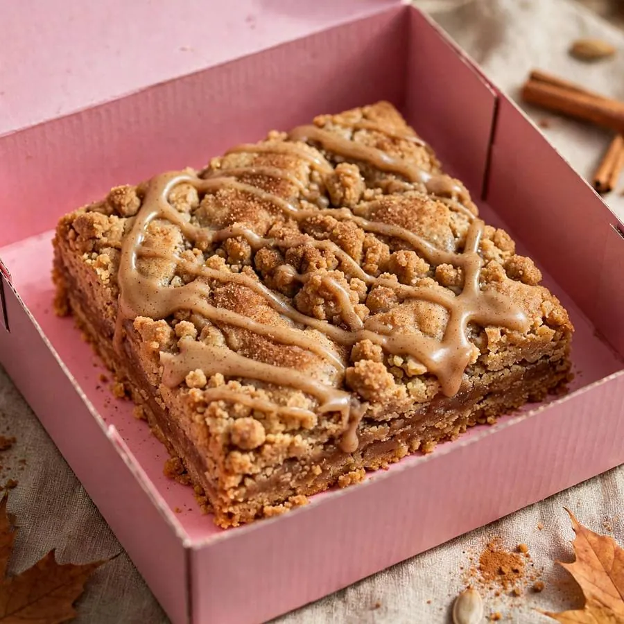 Maple Cinnamon Square Crumbl in a pink bakery box