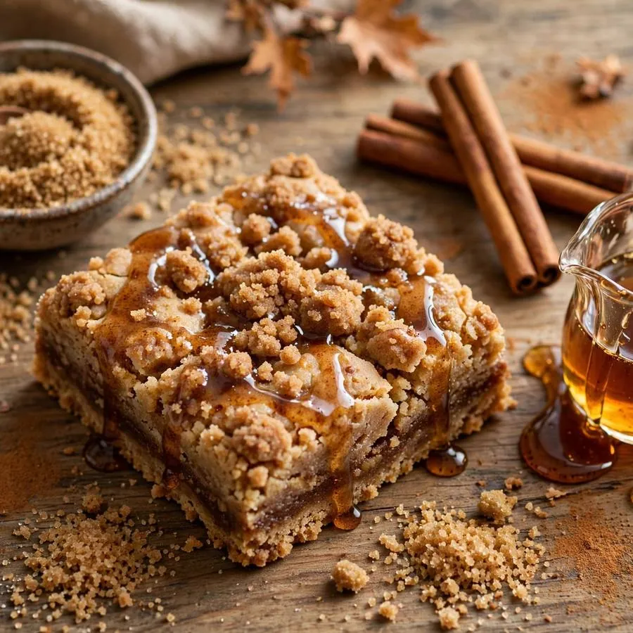 Maple Cinnamon Square Crumbl with maple syrup, cinnamon sticks and brown sugar