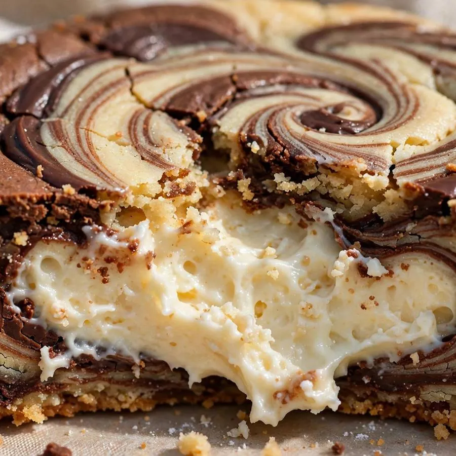 Chocolate vanilla marble swirl with creamy cheesecake center
