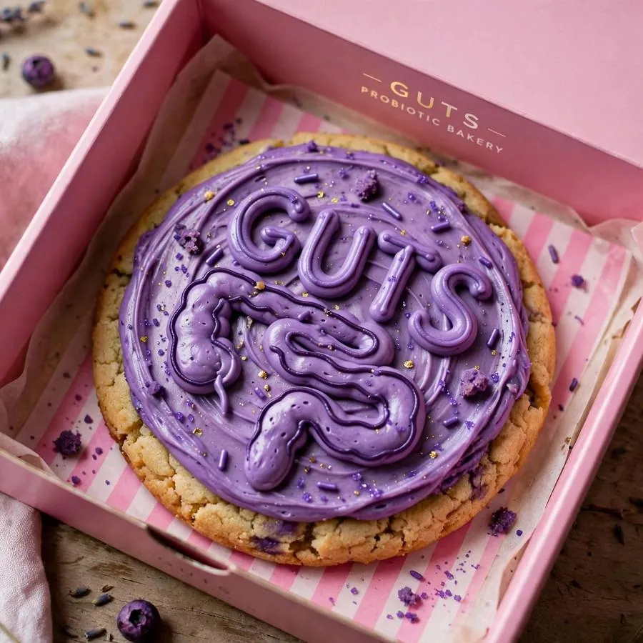 Olivia Rodrigo GUTS Cookie in a pink bakery box