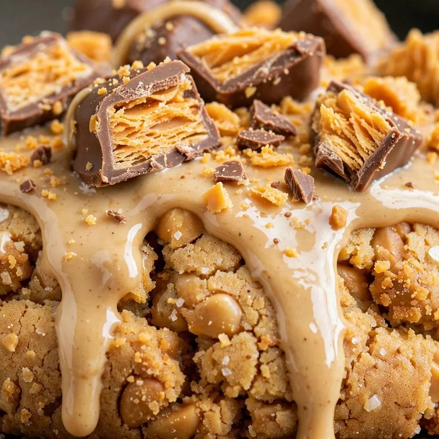 Butterfinger candy pieces on Peanut Butter Milkshake Cookie ft Butterfinger