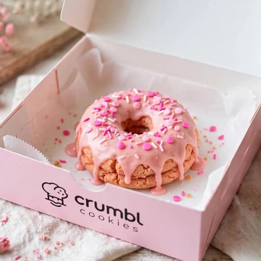 Pink Doughnut cookie in a pink bakery box