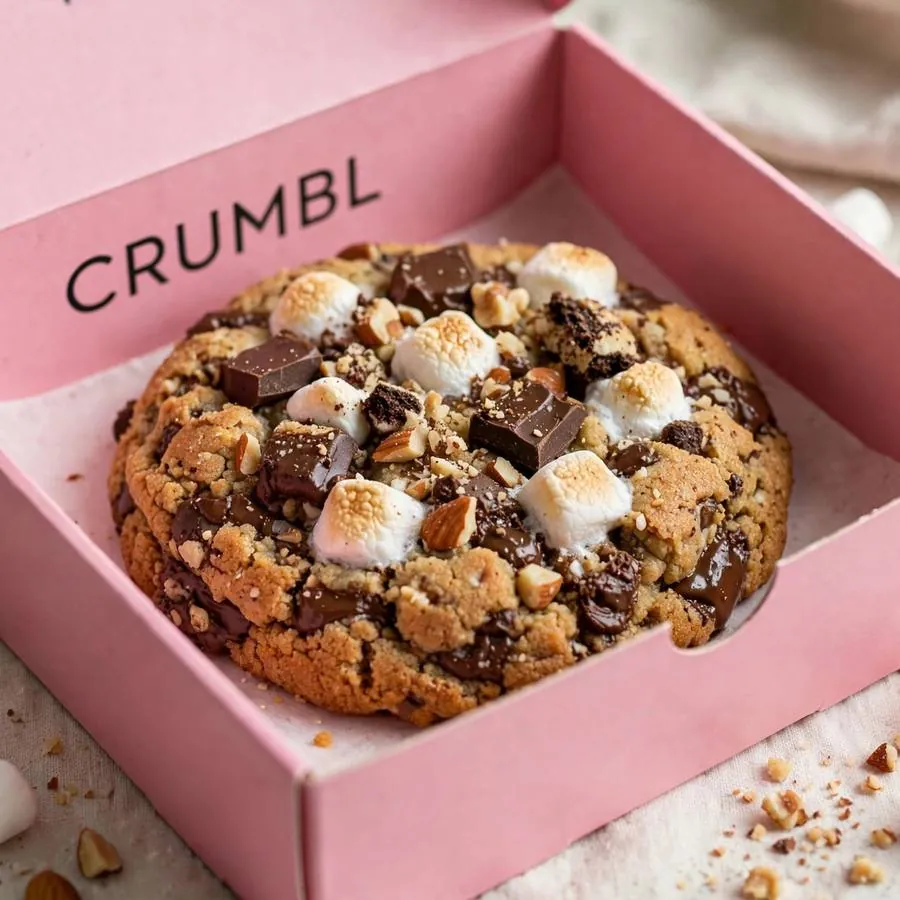 Rocky Road cookie in a pink bakery box