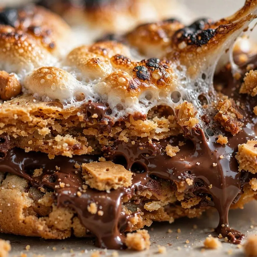 Toasted marshmallow with melted chocolate and graham cracker