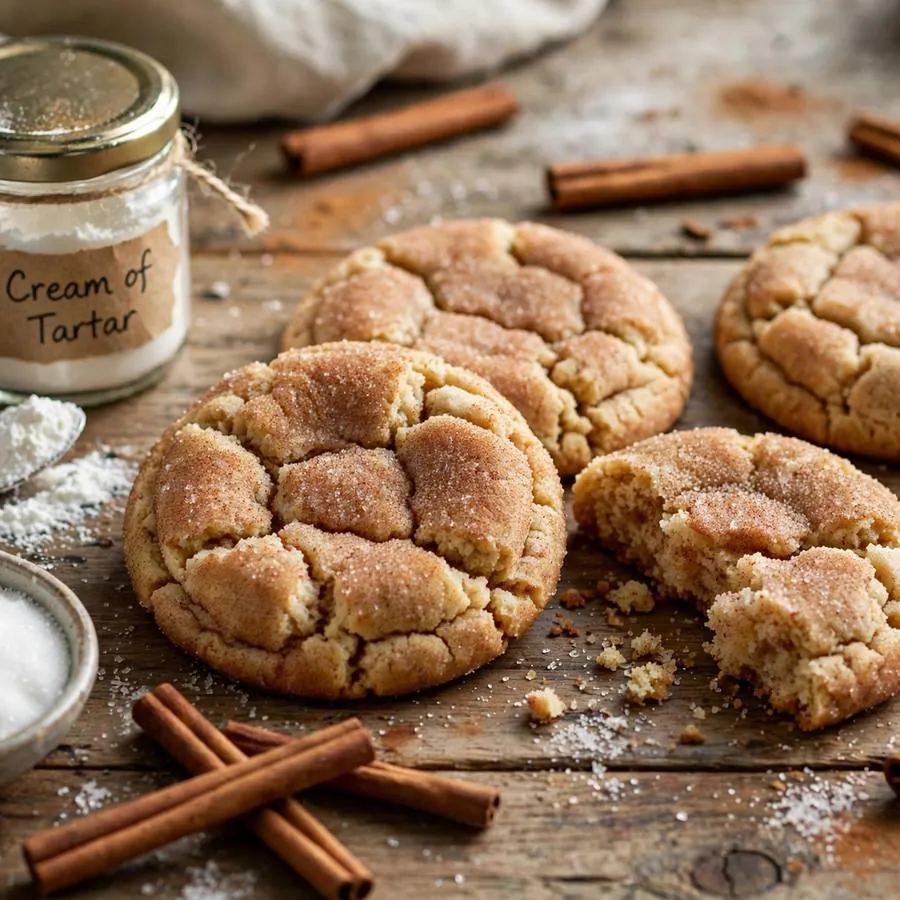 Snickerdoodle Crumbl Cookie with cinnamon sticks, sugar and cream of tartar