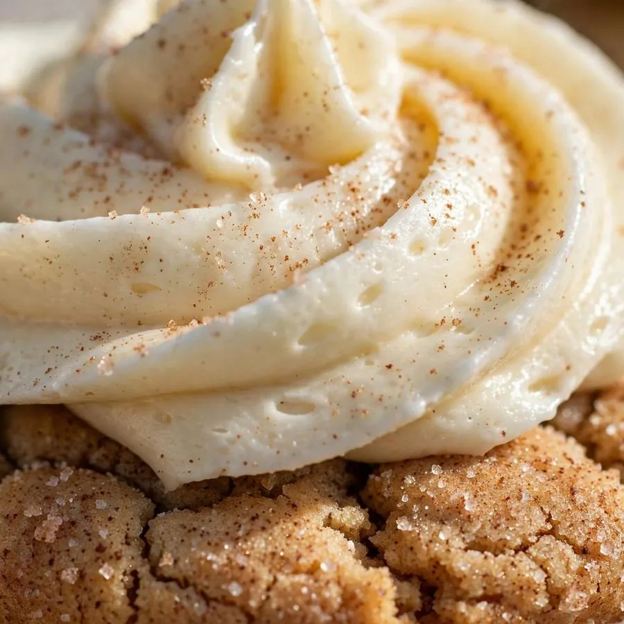 Swirled vanilla frosting and cinnamon sugar on the cupcake cookie