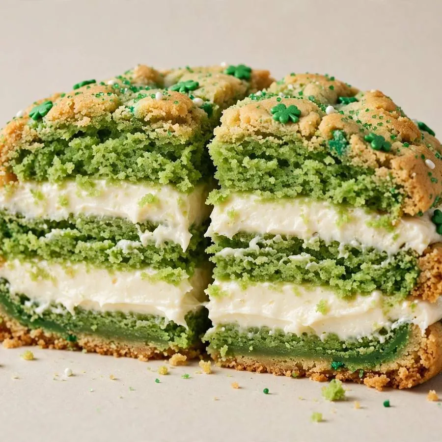 St Patricks Celebration Cake Crumbl Cookie cross section showing cake layers