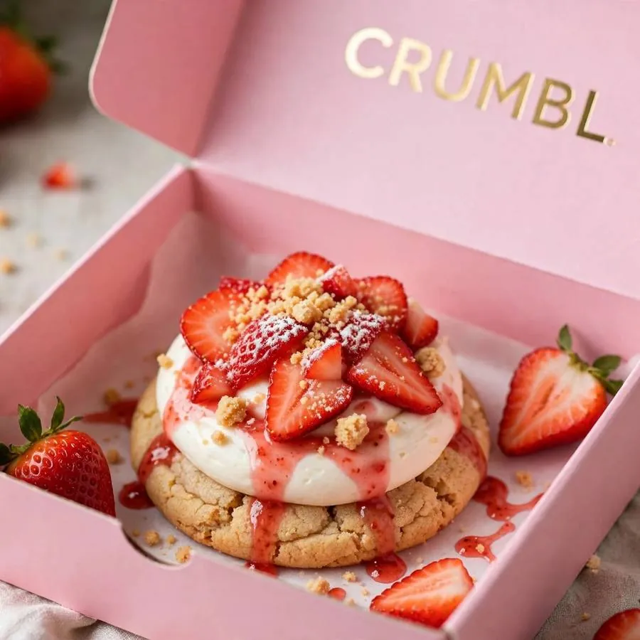 Strawberries N Cream cookie in a pink bakery box