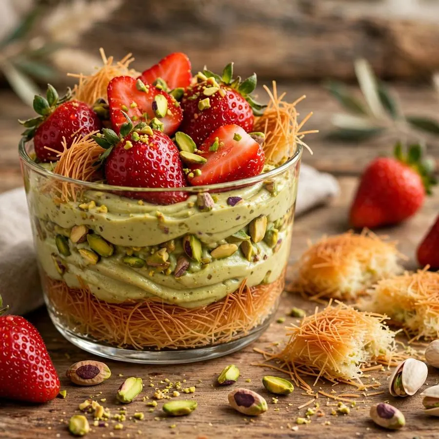 Strawberry Dubai Cup Crumbl with fresh strawberries, pistachios and knafeh pastry Strawberry Dubai Cup Crumbl with fresh strawberries, pistachios and knafeh pastry