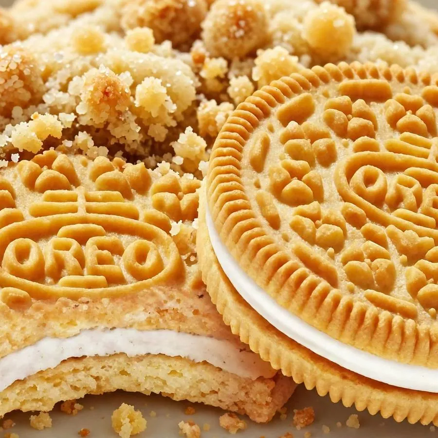 Buttery crumb topping and Golden Oreo on Vanilla Crumb Cake Cookie ft Golden Oreo