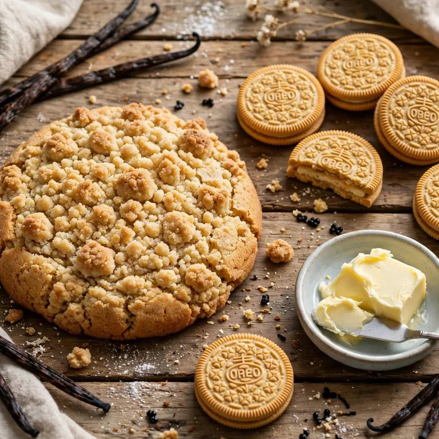 Vanilla Crumb Cake Cookie ft Golden Oreo with Golden Oreo cookies, vanilla beans and butter