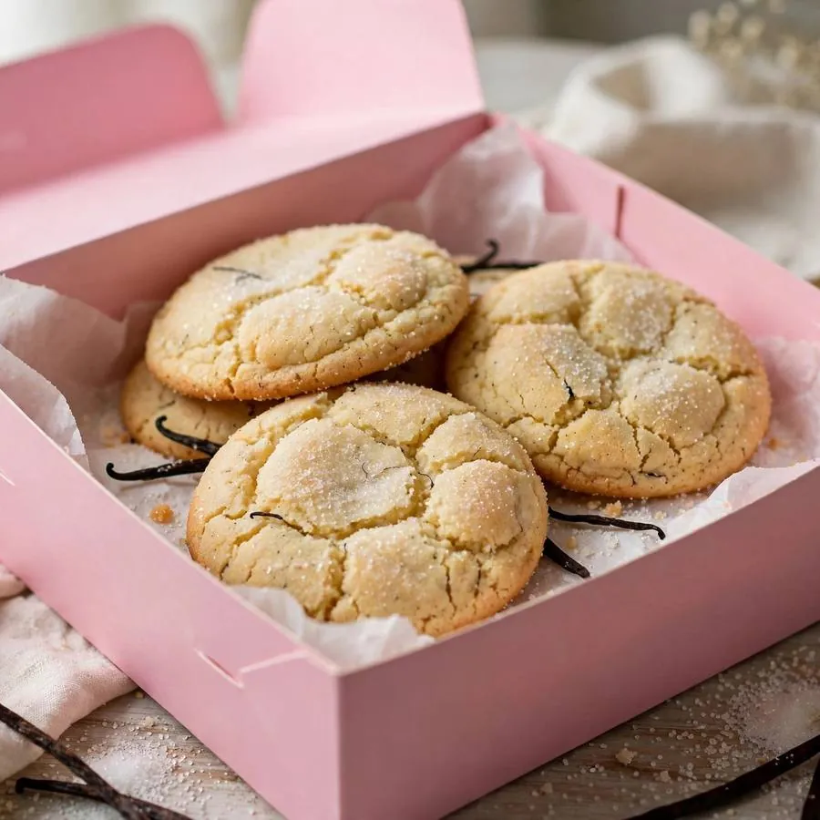 Vanilla sugar cookie served in a pink bakery box