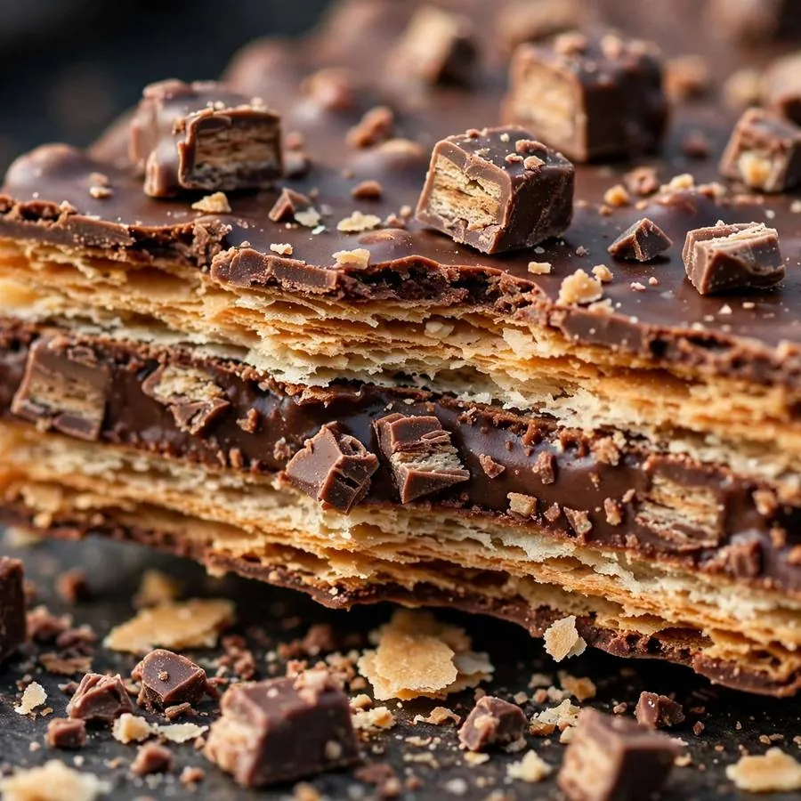 Chopped chocolate wafer candy pieces on the wafer cookie