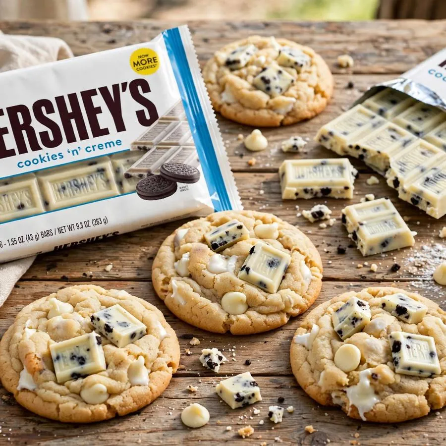 White Drop Cookie ft Hershey's Cookies 'n' Creme with Hershey's Cookies 'n' Creme bars, white chocolate chips and vanilla White Drop Cookie ft Hershey's Cookies 'n' Creme with Hershey's Cookies 'n' Creme bars, white chocolate chips and vanilla